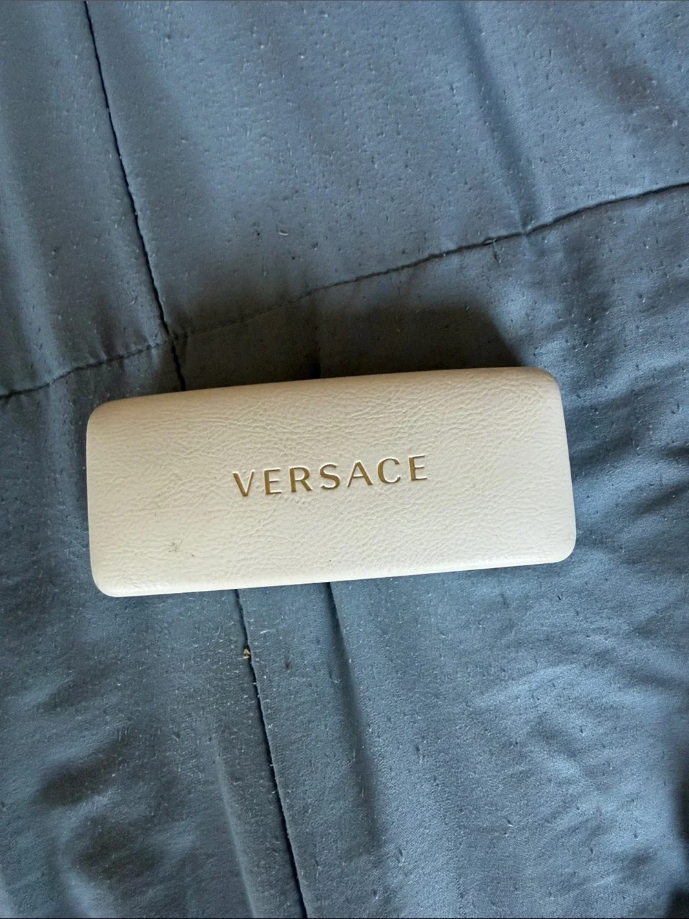Versace Cream Sunglasses Case with Gold Logo
